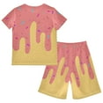 thumbnail image 3 of Girls Boys Outfits Set Baseball Style Sports Shorts Funny Melting Ice Cream Cone Pattern Short Sleeve Tee Shorts Set Pink 6-7 Years, 3 of 3