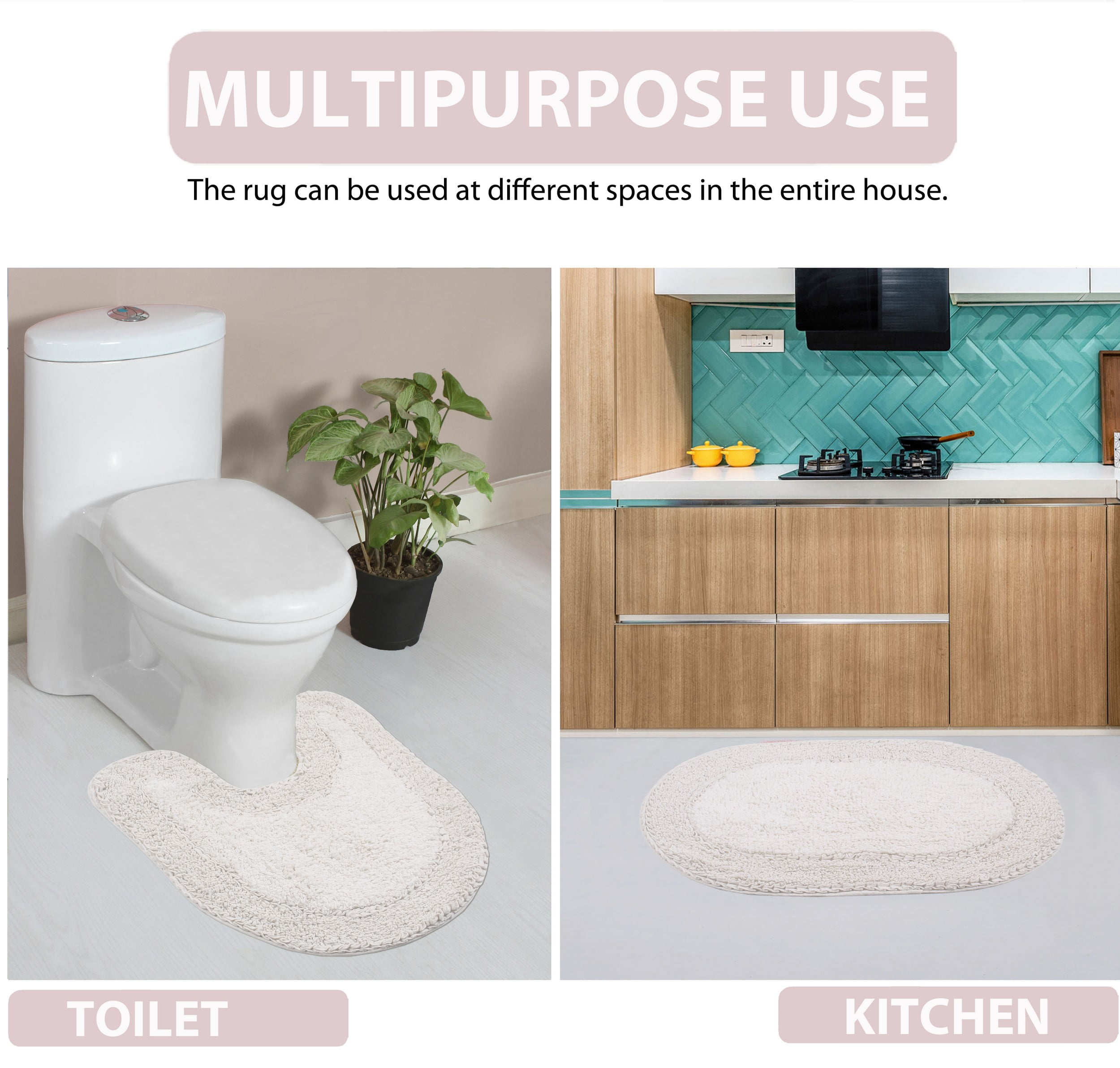 Home Weavers Double Ruffle Collection 100% Cotton Non-Slip Bathroom Rug Set Machine Washable Bathroom Rug, Bath Rug, Bathroom Rug, Runner, Ivory Color 4 Piece Bath Rug set