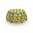 thumbnail image 3 of Floral Ottoman Cover, Graphical Spring Flowers, 2 Piece Slipcover Set with Ruffle Skirt for Square Round Cube Footstool Decorative Home Accent, Standard Size, Mustard Green White, by Ambesonne, 3 of 5