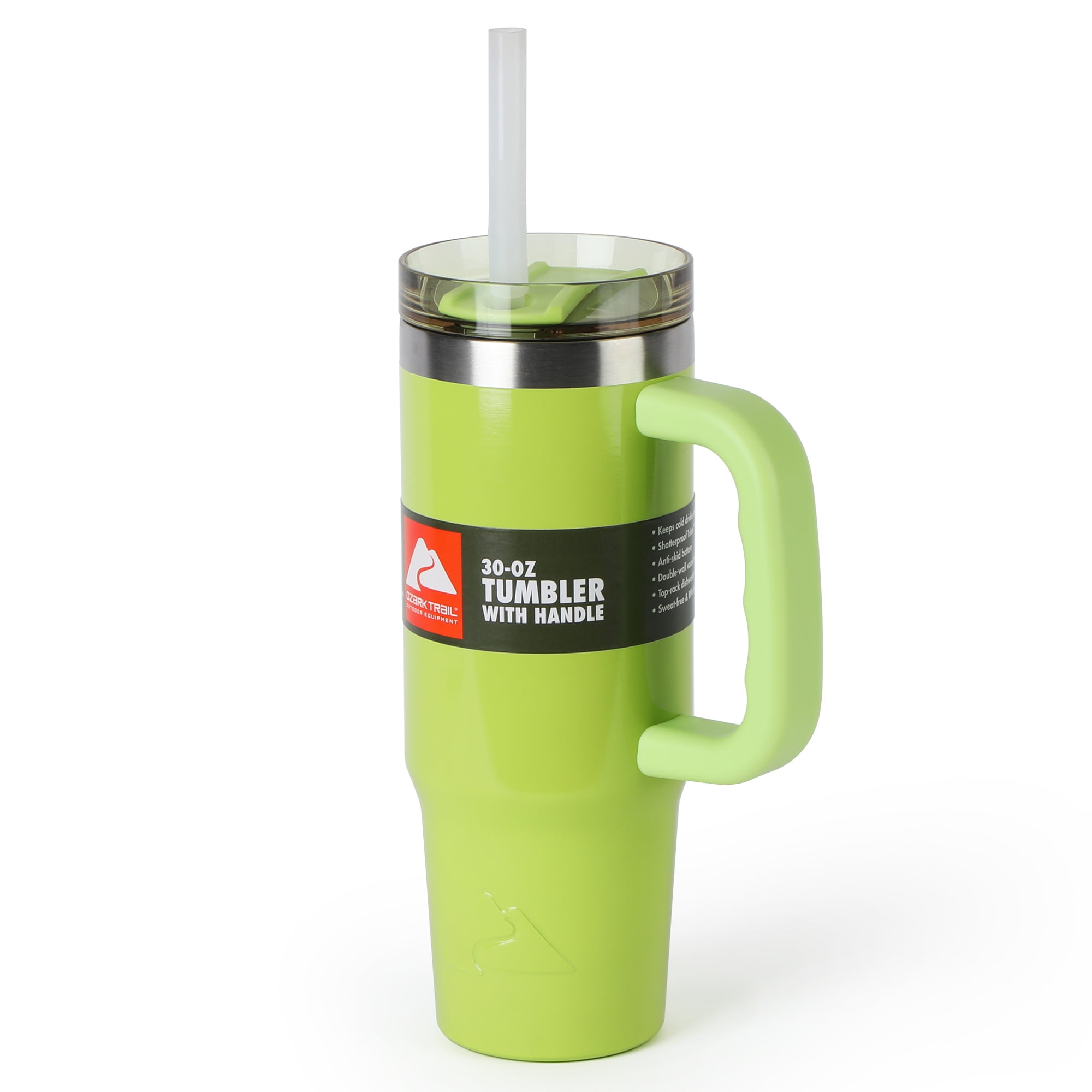 Ozark Trail 30 oz Stainless Steel Insulated Tumbler with Handle, Sonic Lime Green