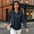 thumbnail image 7 of Waffle Knit Tops for Women Long Sleeve Collared Work Golf Polo Shirt S, 7 of 7