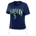 thumbnail image 2 of Women's WEAR by Erin Andrews Navy Seattle Mariners Side Lace-Up Cropped T-Shirt, 2 of 4
