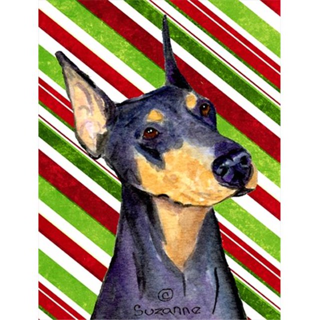11 x 15 In. Doberman Candy Cane Holiday Christmas Flag, Garden Size