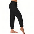 thumbnail image 4 of Black Of Friday Deals Trousers For Womens Elasticated Bouquet Feet Pants Drawstring Slacks Solid Color Trousers Straight Leg Pants Pockets Slacks Slim Fit Sport Trousers High Waist Pants, 4 of 7