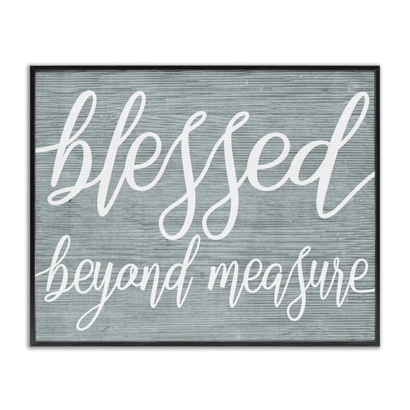 Stupell Industries Traditional Blessed Beyond Measure Motivational Phrase Rustic Blue Pattern Black Framed Giclee Art, 14 x 11, by Lil' Rue