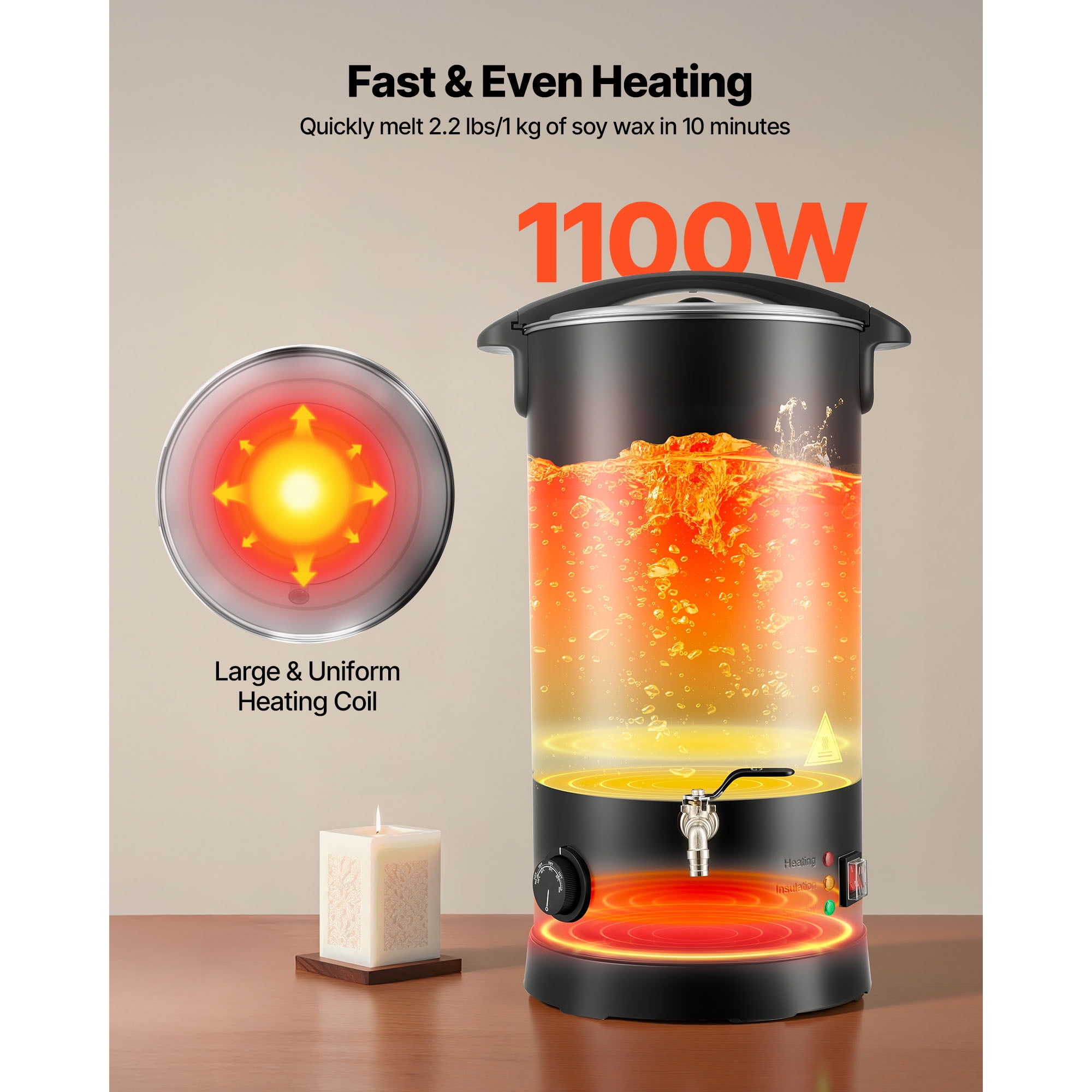 KFFKFF Wax Melting Pot for Candle Crafting, 15.9 Qts Capacity, Efficient Heating with Adjustable Temperature, Non-Stick Design for Smooth Pouring, Ideal for Candles and Soap Making