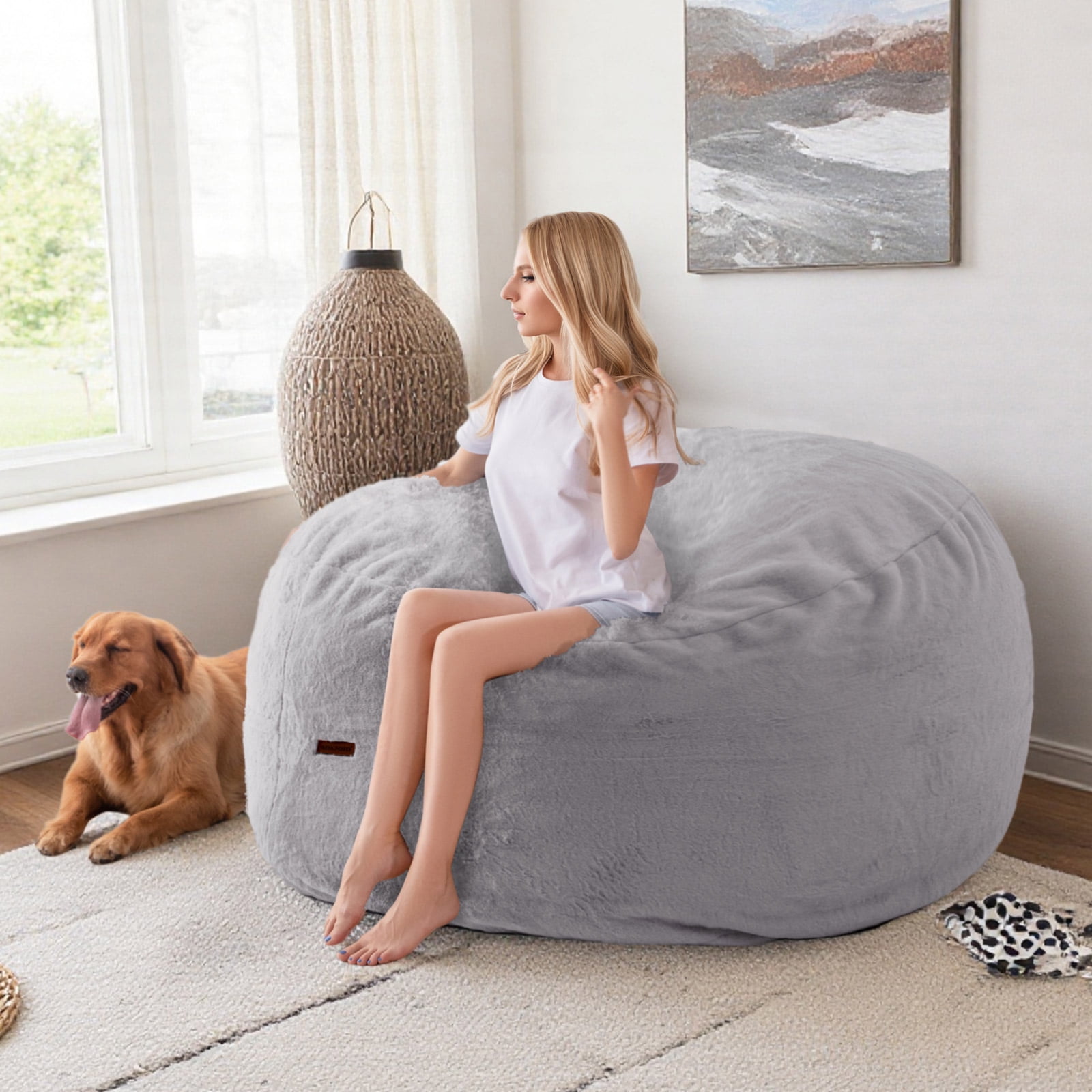 BYBYME Giant Convertible Indoor Bean Bag Bed, Grey