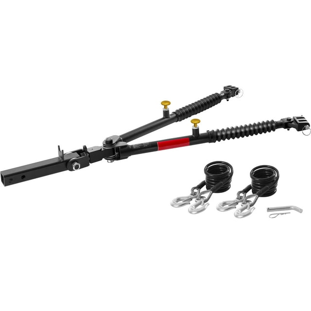 VEVOR Tow Bar Bumper Mount Tow Bar with a 10000 lbs towing capacity, designed for vehicle towing and towing parts. Features a telescopic alloy steel rod, a 2-inch connector, and two security ropes. Includes a quick-detach design for easy setup and a textured black powder coating for rust and UV resistance.
