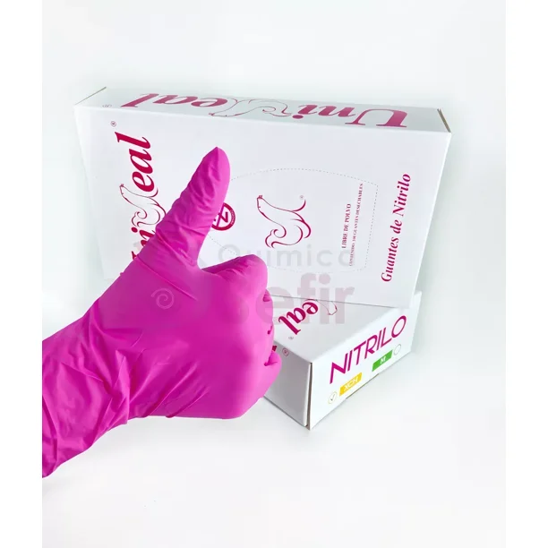Guante De Nitrilo Uniseal Rosa Con 100 Pzs Talla Extra Chica Color Rosa chicle Talla XS