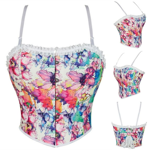 Women's Gothic Bustier Tops Sale Steampunk Corset Push Up Shapewear Strappy Backless Overbust Corsets Vintage Lace-up Sexy Underwear Waist Trainer Basques Bodysuits with Straps Pink S