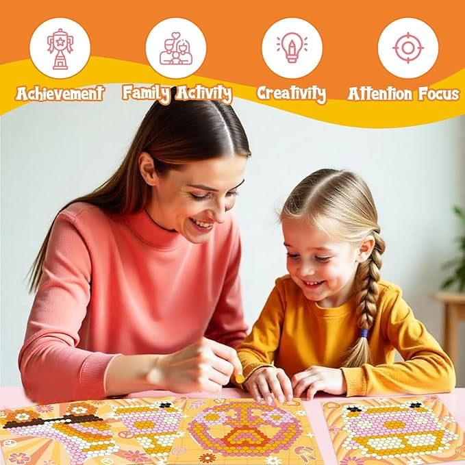 CORNER LACE Groovy Theme DIY Pom Pom Art Set for Kids Age 3-6 Years Old 3 Pieces - Fun Arts and Crafts, Sensory Activity Creativity Birthday Christmas Gift Includes 3 Patterns