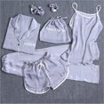 thumbnail image 1 of Pijama de siete piezas de color sólido para mujer, cárdigan de seda para primavera/otoño/verano, ropa de hogar, traje de pijama de seda artificial de 7 piezas, 1 of 6
