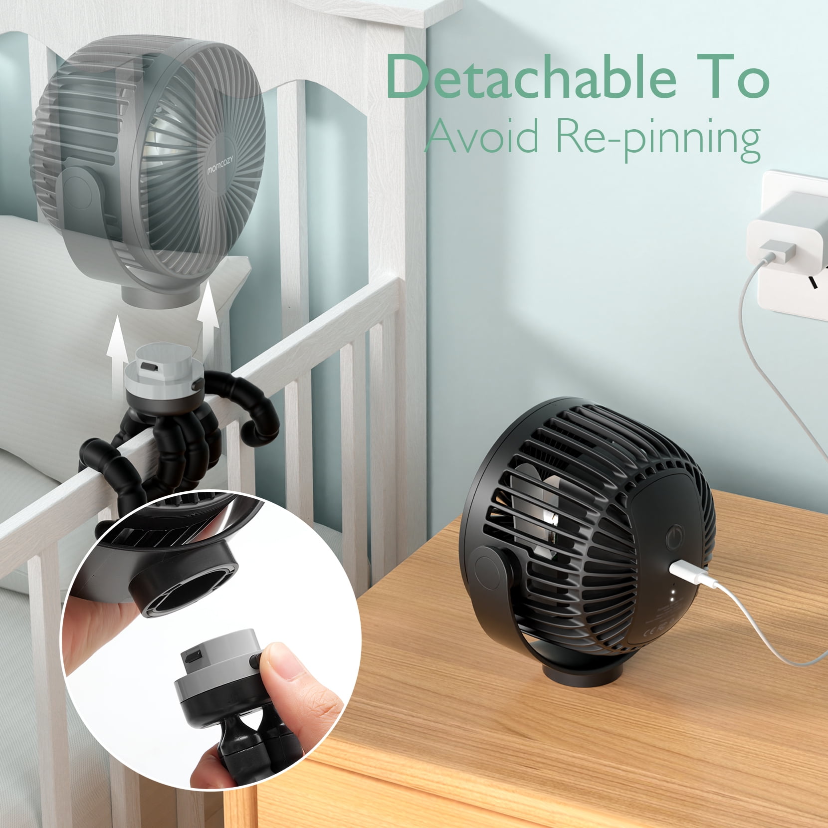 Momcozy Portable Stroller Fan, USB Rechargeable and Handheld Cooling Fan for Travel, Car Seat, Bedroom