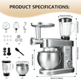 thumbnail image 5 of SeaSpark 6-IN-1 Multifunctional Stand Mixer, 6-Speed 6.3 QT Tilt-Head Kitchen Mixer, Electric Food Mixer with Bowl, Juice Blender, Dough Hook, Beater, Whisk for Most Home Cooks, Silver, 5 of 8