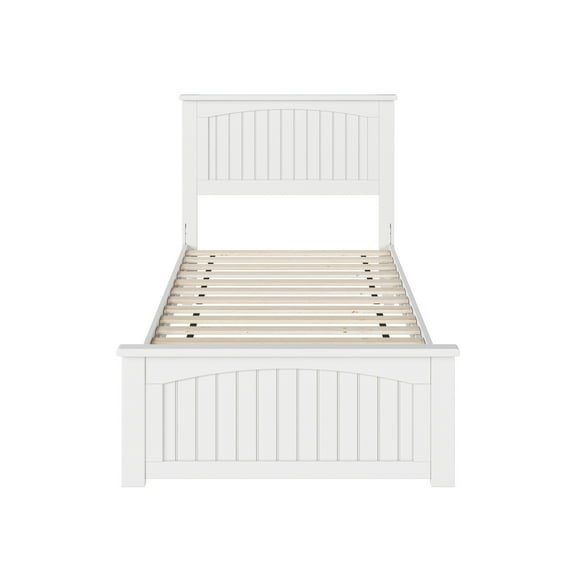 HomeStock Urban Upmarket Twin XL Solid Wood Low Profile Platform Bed with Matching Footboard in White - 82.83"L x 42.76"W x 41.34"H, No Box Spring Needed, USB Port