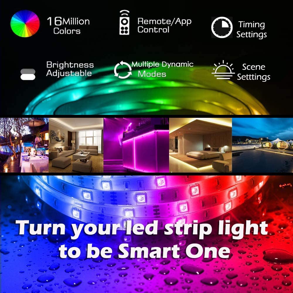 50FT LED Strip Lights,Smart Music sync LED Strip Lights,Bluetooth led Strip Lights,5050 SMD LED Color Changing Lights， RGB LED Strip Light for Bedroom，Kitchen，Party，Home Decoration - image 2 of 8