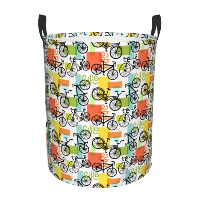 Balery Retro Bike Cesta de ropa redonda con asas, impermeable, independiente, para ropa, juguetes, dormitorio y familia-Small