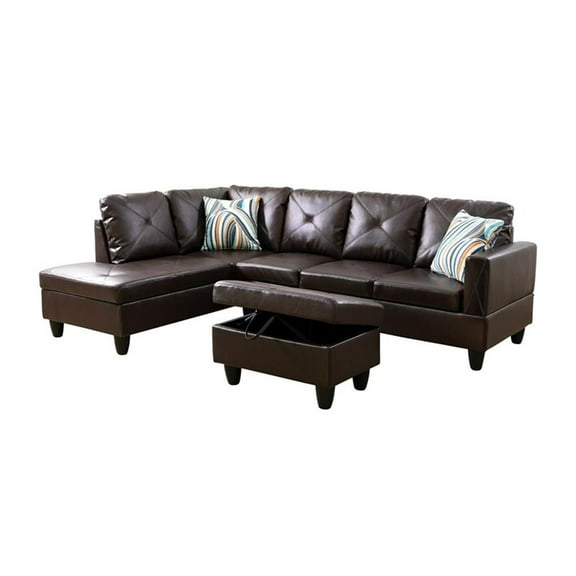 Bowery Hill L-shaped Brown Microfiber Couch with Ottoman (Pillows Included)
