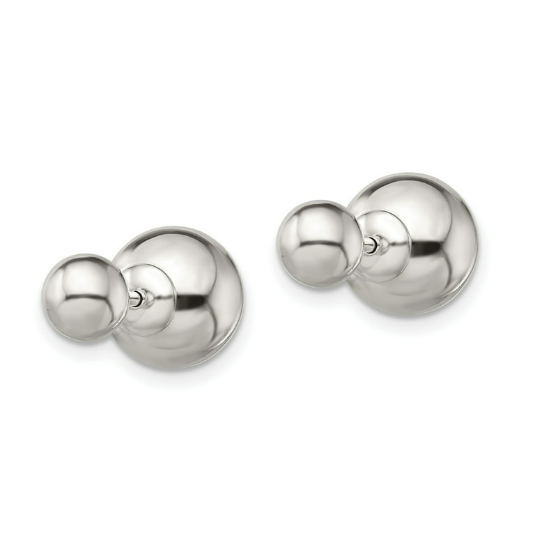 Sterling Silver Ball Reversible Earring Studs Front Back Studs at