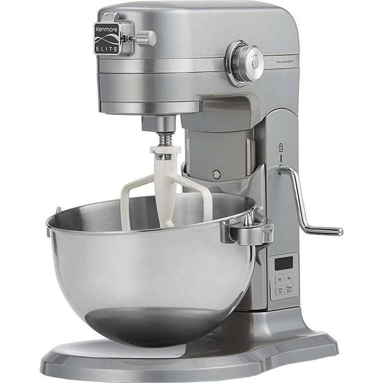 Kenmore Elite Heavy-Duty 6 Qt Bowl-Lift Stand Mixer, 600 Watts, with Flat  Beater, Wire Whisk, Dough Hook, Stainless Steel Bowls, LED Light, Digital