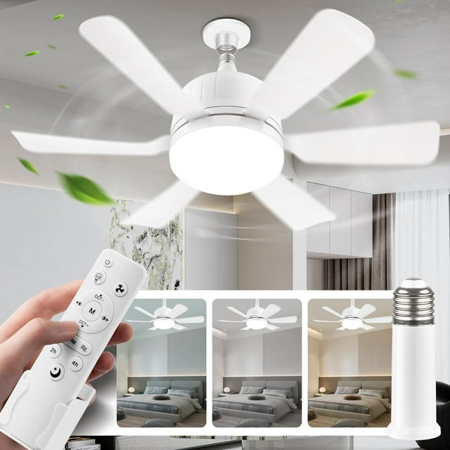 Ventilador de Techo con Luz Blanco Control Remoto Brillo Regulable 3000K-6500K 40W Tres Velocidades