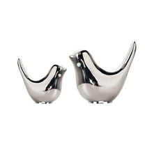 Set of 2 Bird Decor Figurine Ceramic Bird Statue Small Modern Figurines Home Decor Decorative Ornaments for Shelf Desktop Living Room Bedroom Cabinets Office Decorations, 2 Sizes(Silver)