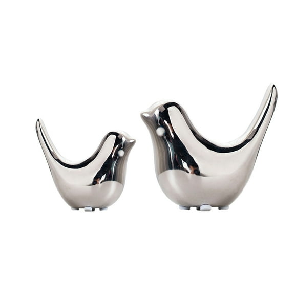 Set of 2 Bird Decor Figurine Ceramic Bird Statue Small Modern Figurines Home Decor Decorative Ornaments for Shelf Desktop Living Room Bedroom Cabinets Office Decorations, 2 Sizes(Silver)
