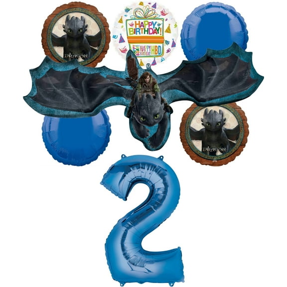 Anagram How to Train Your Dragon 2nd Birthday Party Supplies Hiccup and Toothless 7 pc Balloon Bouquet Decorations