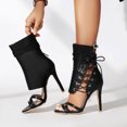 thumbnail image 4 of Women's High Top Strappy Dressy Shoes Stiletto Heel Gladiator Sandals Open Toe Summer Mid Calf Boots Black Size 8, 4 of 6