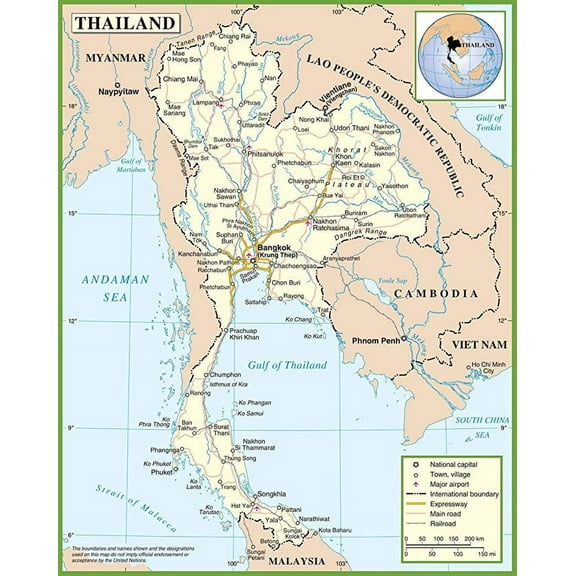 Iconic Arts Laminated 24x30 Poster: Thailand Road map