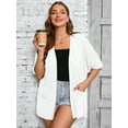 thumbnail image 2 of SHOWMALL Women Plus Size Summer Kimono Sides Slit White 3X Lightweight Cardigan with Pockets Drape Beach Cover Up, 2 of 7