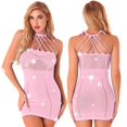 thumbnail image 1 of Women Sexy Party Dress Sleeveless Diamonds Rhinestone Dresses Halter Lace-up Strappy See Through Mesh Bodycon Mini DressOne Size Gong Bohan LED, 1 of 2
