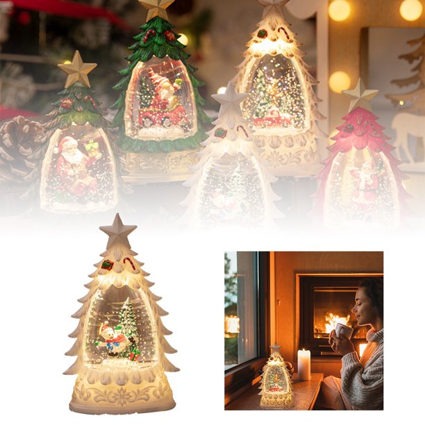 Decoración navideña Árbol de Navidad luminoso Adornos de mesa navideños Luz nocturna luminosa Escena navideña Adornos decorativos de cristal luminoso navideños