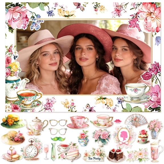 Vintage Tea Party Photo Booth Frame Set - DIY Decorative Props for Bridal Showers, Bachelorette Parties & Girl Gatherings