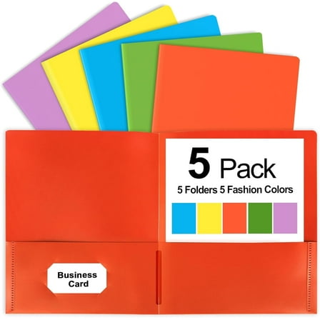 5 Pack Multicolor Plastic Folders Heavy Duty Assorted Pocket Folders