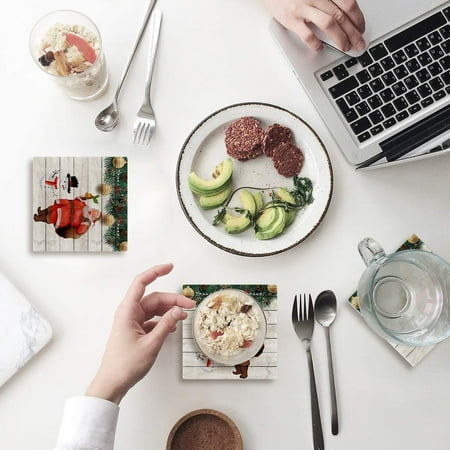 

KXMDXA Christmas Santa Set of 6 Coaster for Drinks Absorbent Ceramic Stone Coasters Cup Mat with Cork Base for Home Kitchen Room Coffee Table Bar Decor