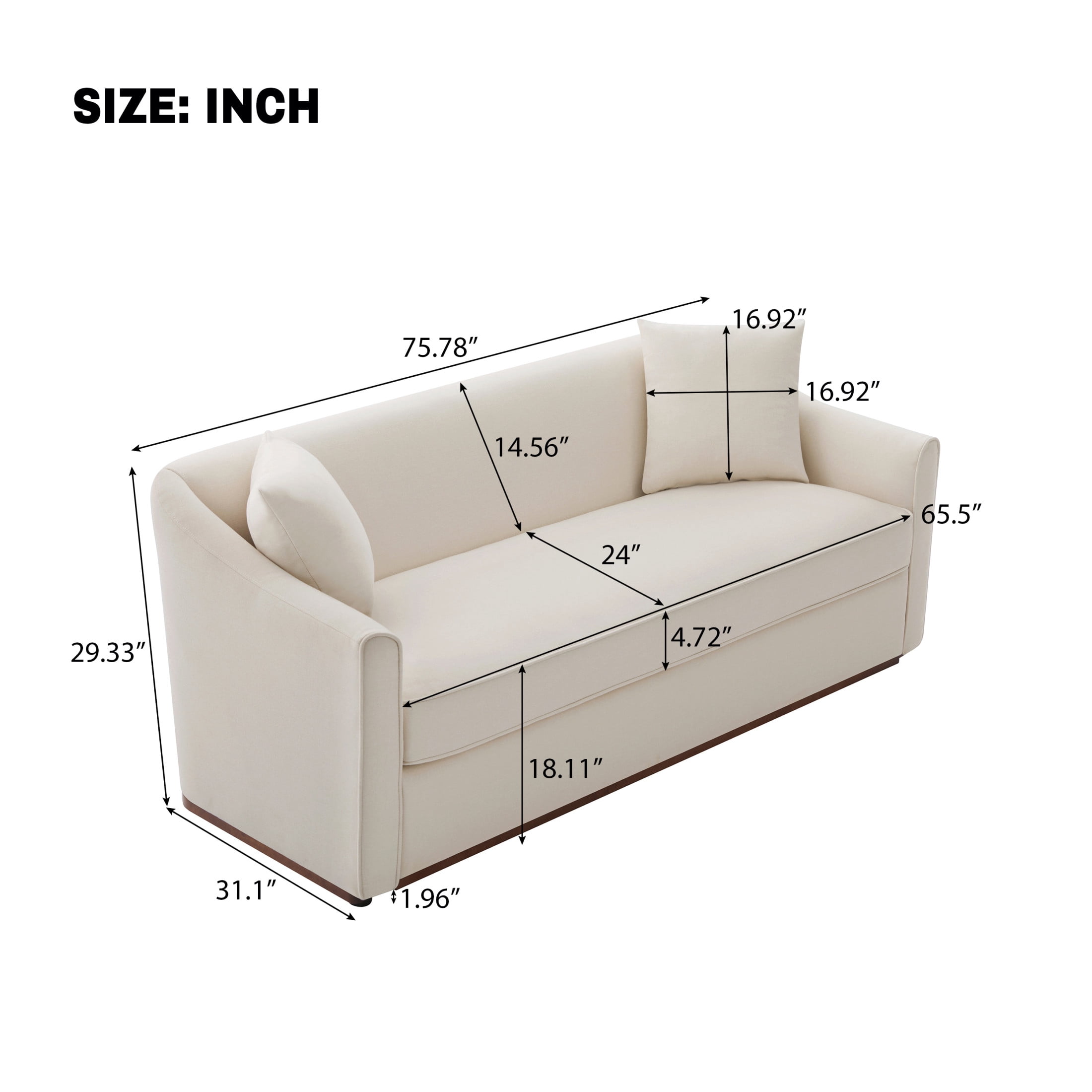 Christopher Knight Home 75.78" Modern Chenille Upholstered 3-Seater Sofa with Throw Pillows, Beige