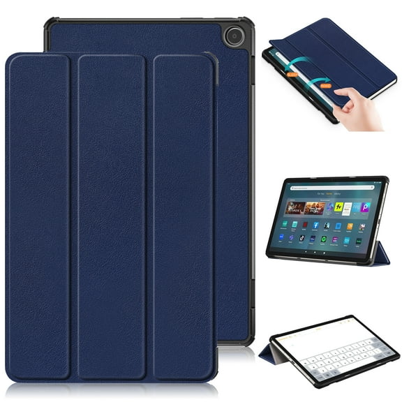 SaniMore for Amazon Fire Max 11 Tablet Case 11 inch Case, with Tri-Fold Kickstand Auto Sleep/Wake Folio Slim PU Leather & Rugged PC Smart Shockproof Cover for Amazon Fire Max 11 2023, Darkblue