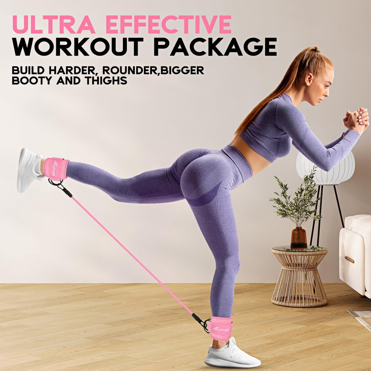 JJEAN-Ankle Resistance Bands, Ankle Bands for Working Out with Cuffs, Resistance Bands for Leg Butt Training Workout Equipment for Kickbacks Hip Gluteus Training, Ankle Strap with Exercise Bands