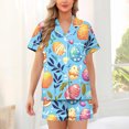 thumbnail image 2 of Tnhcen Women's Easter Pajamas 2 Piece Set, Summer Short Sleeve Button Down Print Sleepwear, Nylon Spandex Silky Comfortable Matching Sleep Shirt & Shorts, 2 of 5