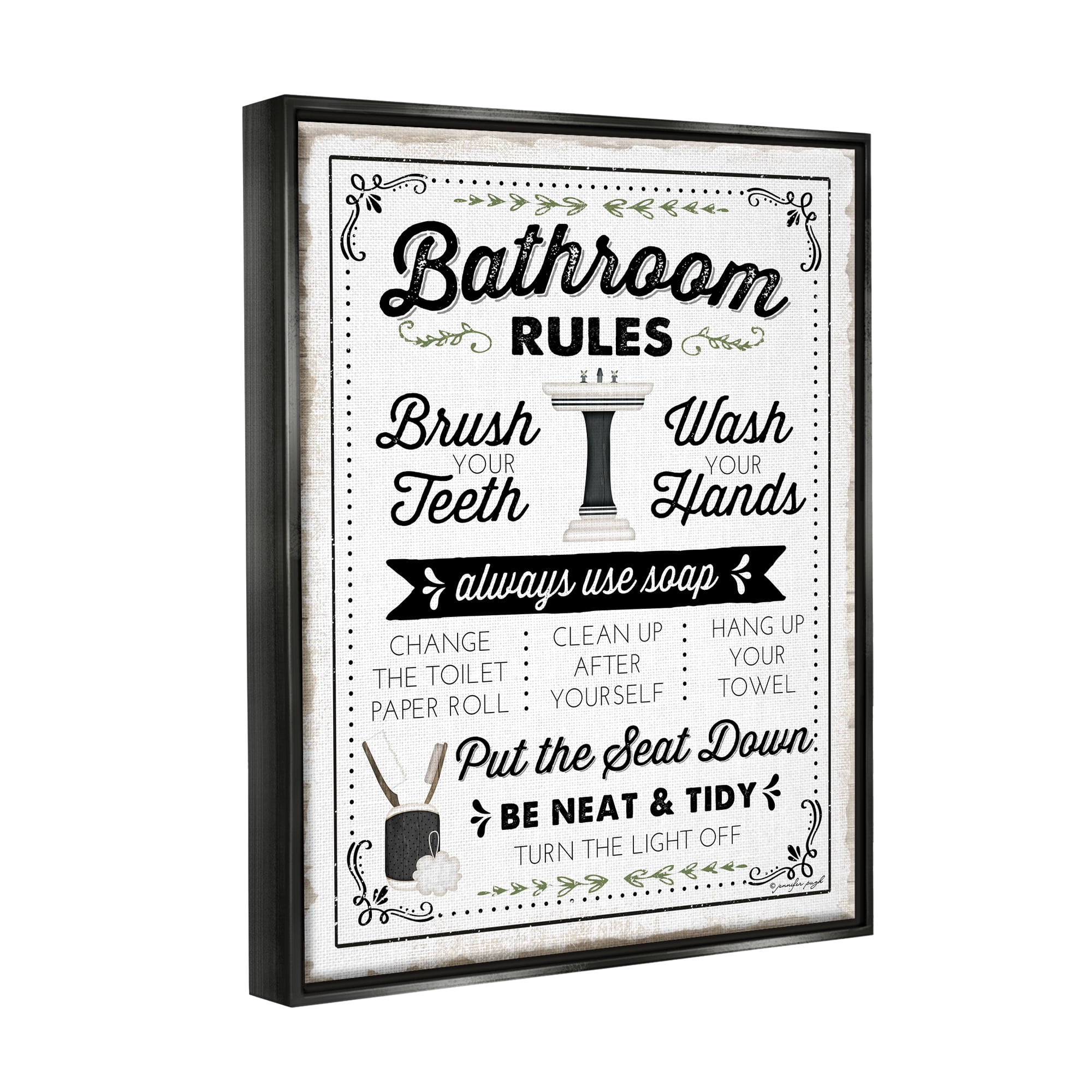 Stupell Industries Bathroom Rules Vintage List Typography Painting Black Floater Framed Art Print Wall Art