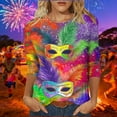thumbnail image 2 of Byworldtasic Womens 3/4 Sleeve Tops Carnival Fashion Round Neck Mardi Gras Printed Blouse Pullover T-shirt, 2 of 5