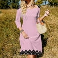 thumbnail image 3 of Pink Polka Dot Lace Border(1)-2 Women's 3/4 Sleeve Dresses Elegant A-Line Midi Dress Flare Summer Casual Sundress, 3 of 9