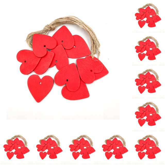 Qarigey 1 Juego de adornos, rebanada de amor, chips de decorativos en forma de corazón con agujero, decoración de boda, casa, adorno Rojo 10piezas