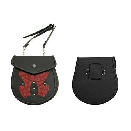Real Irish Leather - Medieval Belt Bag | Black Red Real Leather Day Sporran Pouch Purse