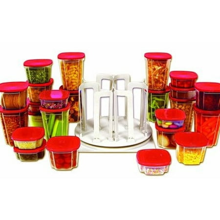 49 Piece Storage System - 49 Piece Revolving Spinning Kitchen Food Storage Container System Organizer Bowls