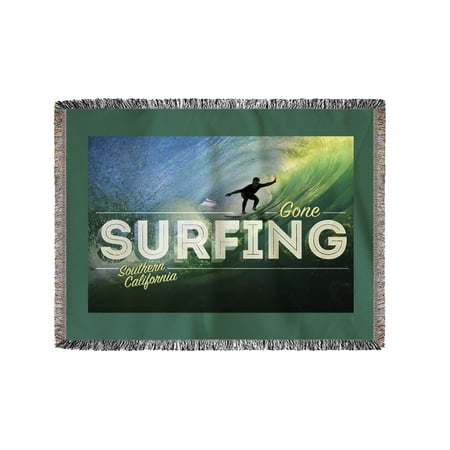 Southern California - Surfer in Wave - Gone Surfing - Lantern Press Photography (60x80 Woven Chenille Yarn (Best Surf Spots In Southern California)