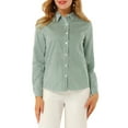 thumbnail image 5 of Unique Bargains Women's Button Down Long Sleeve Shirt Vertical Stripes XS Green, 5 of 7