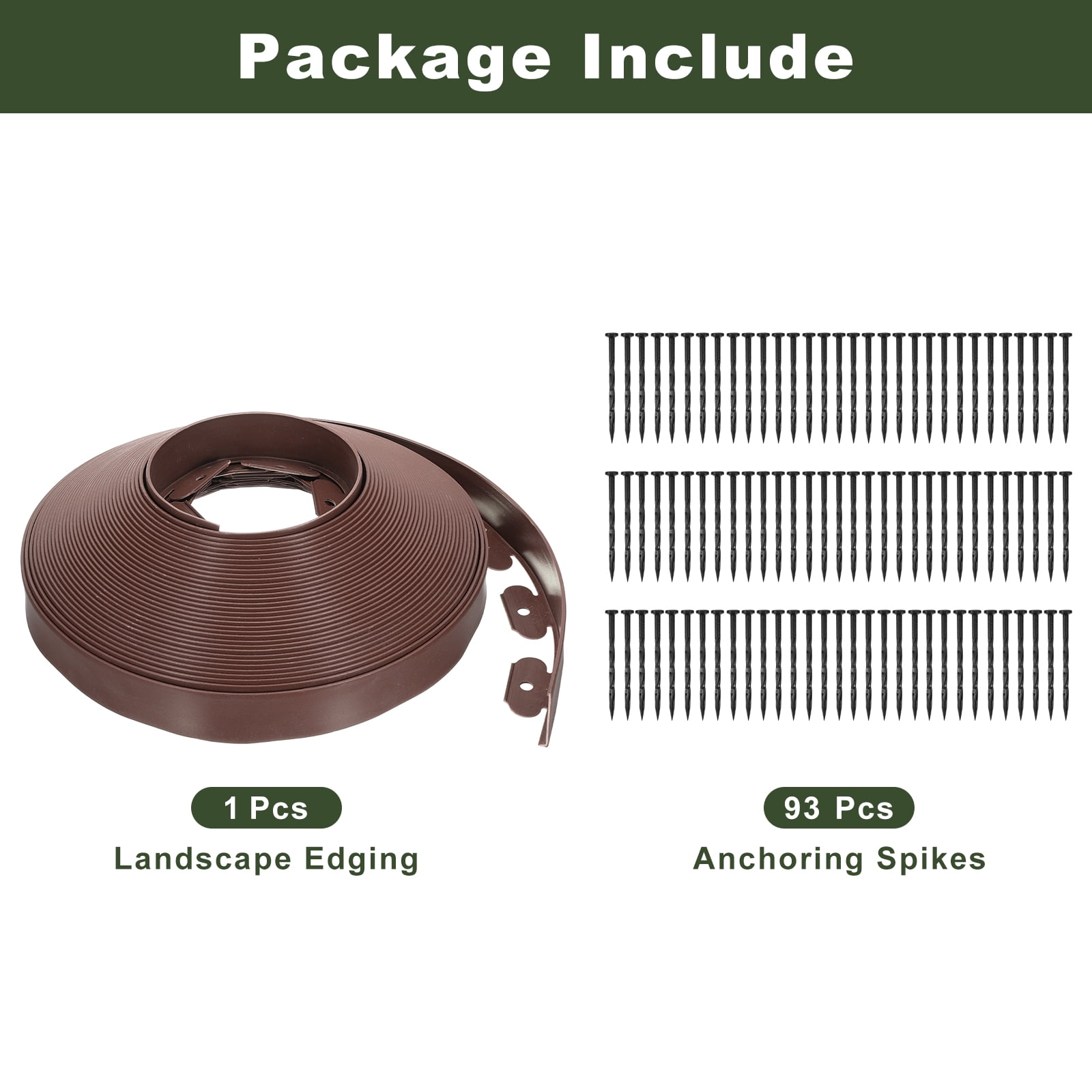 Uxcell Landscape Edging, 1Pcs 100FT x 2" Garden Edging Kit with 93 Stakes for Garden Lawn Flower Bed (Brown)