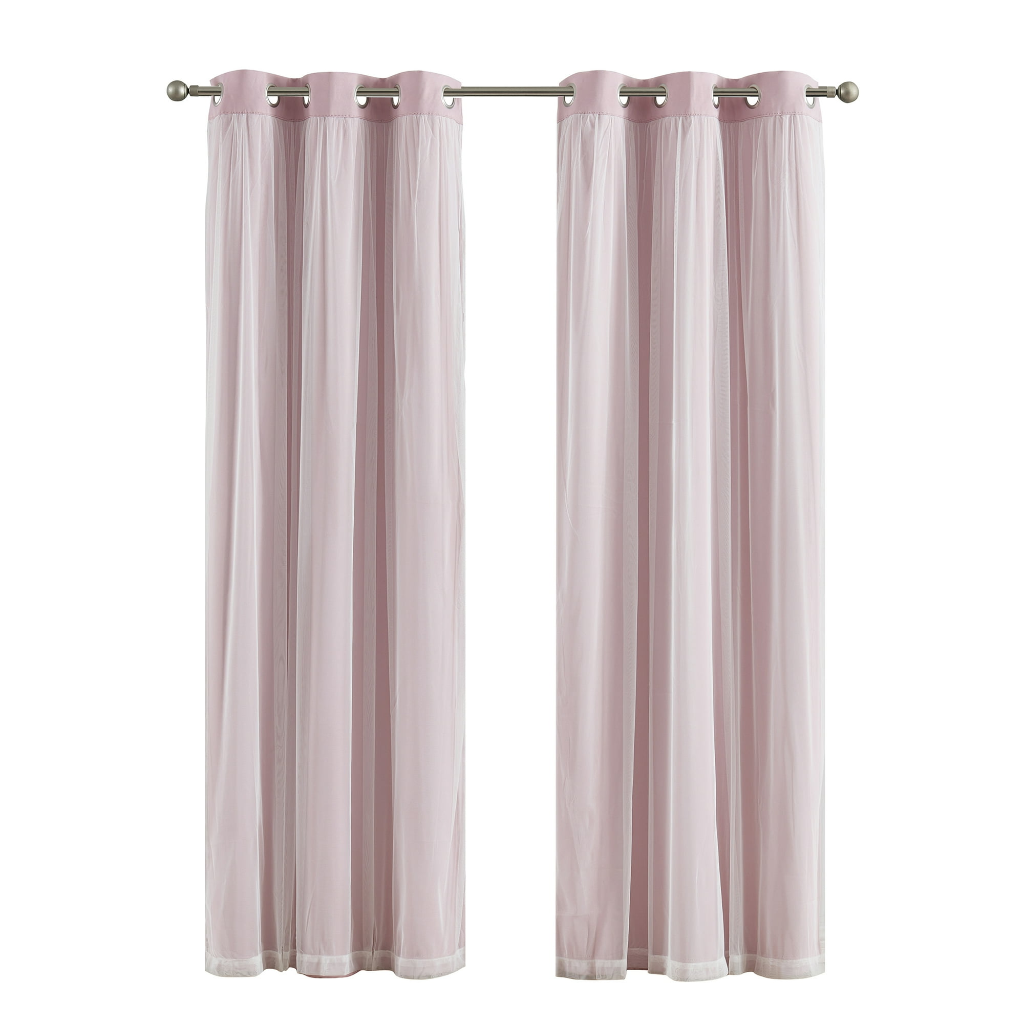 Your Zone Pink Blackout with Sheer Overlay Grommet Curtain Panel, 37 in x 84 in